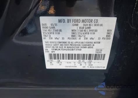 2025 Ford Explorer Active z USA, uszkodzony, nr VIN 1FMUK7DH2SGB73769